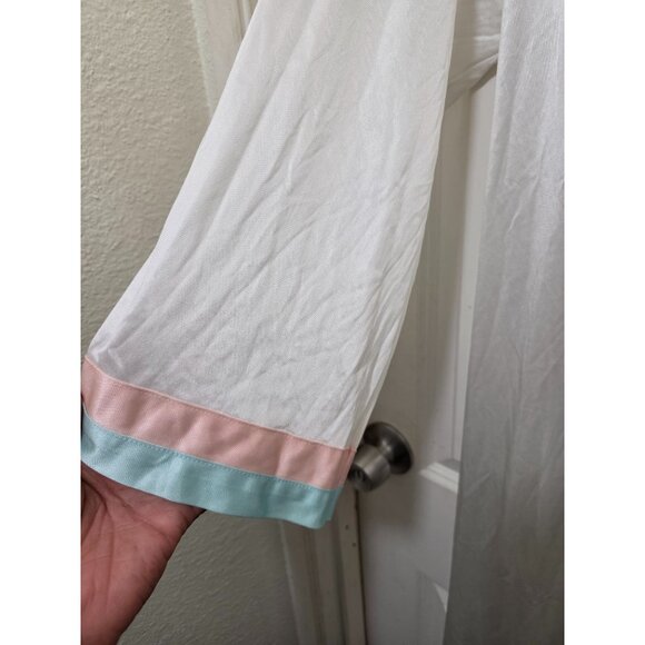 Vintage Vanity Fair White Satin Long Y2K 80s Victorian Robe Pastel Pink & Blue E - Picture 7 of 10